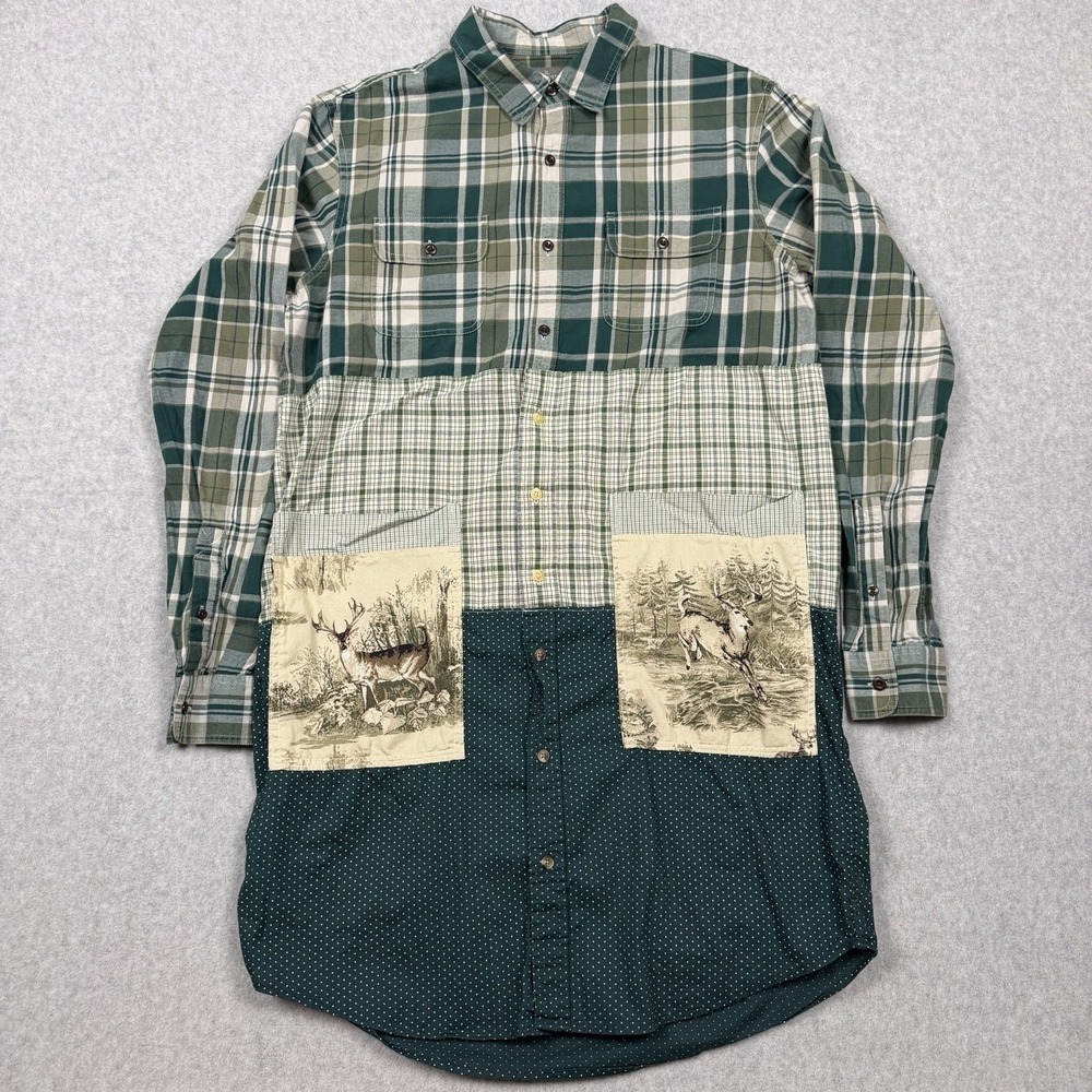 LL Bean Signature Slim Fit LT Deer Patchwork Plaid Cotton Button-Up Shirt Farm - Picture 1 of 16